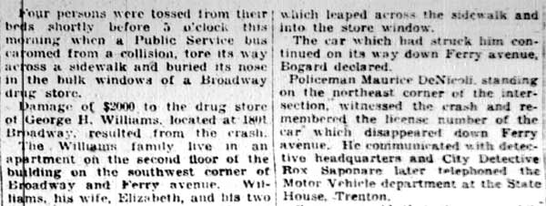 Bus hits store article, Camden Courier-Post February 27 1928, page 1
