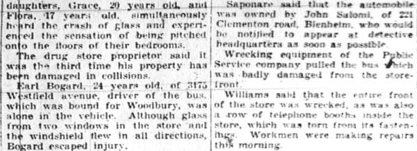 Bus hits store article, Camden Courier-Post February 27 1928, page 2