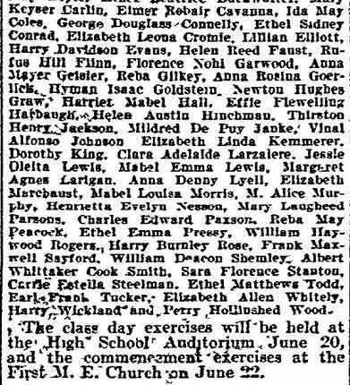Philadelphia Inquirer, June 10, 1905 — Camden High School 1905 graduates, page 2