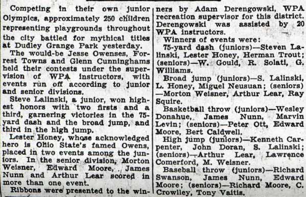 Camden Courier-Post August 22, 1936, playground Olympics article