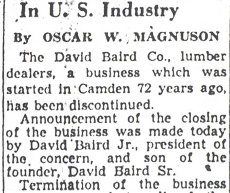 Closing of the David Baird Company (continued)