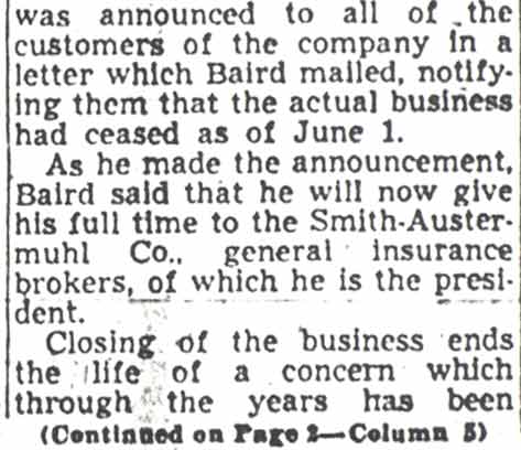 Closing of the David Baird Company (continued)