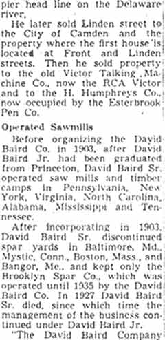 Closing of the David Baird Company (continued)
