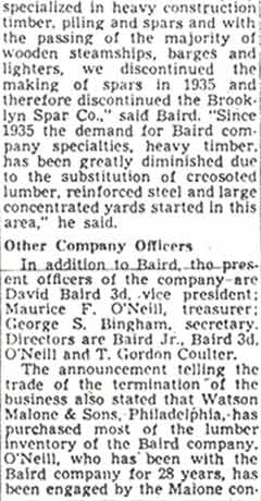 Closing of the David Baird Company (continued)