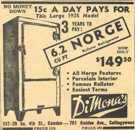 DiMona's furniture advertisement — Camden Courier-Post, May 2, 1935