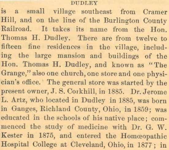 History of Camden County 1886 — Dudley Village entry, page 1