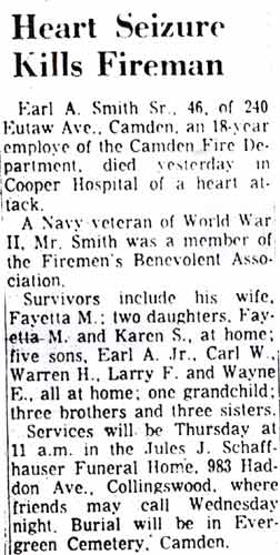 Heart Seizure Kills Fireman — Earl A. Smith Sr. obituary, Camden Courier-Post, April 8, 1968