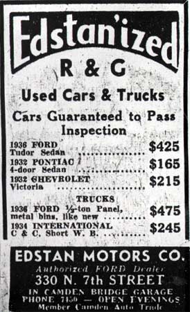 EDSTAN Motors Ford dealership advertisement, January 1938, 330 North 7th Street