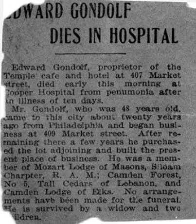Obituary: Edward Gondolf Dies in Hospital, circa April 1918