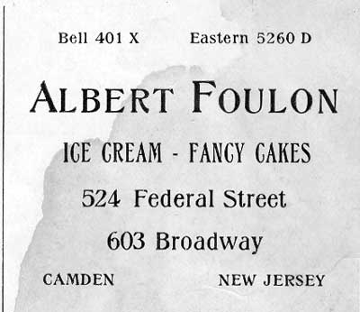Albert Foulon Ice Cream & Cakes advertisement, 536 Federal Street, 1919 Camden High School yearbook