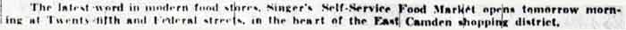 East Camden's Newest Food Market banner, Camden Courier-Post, January 25, 1940