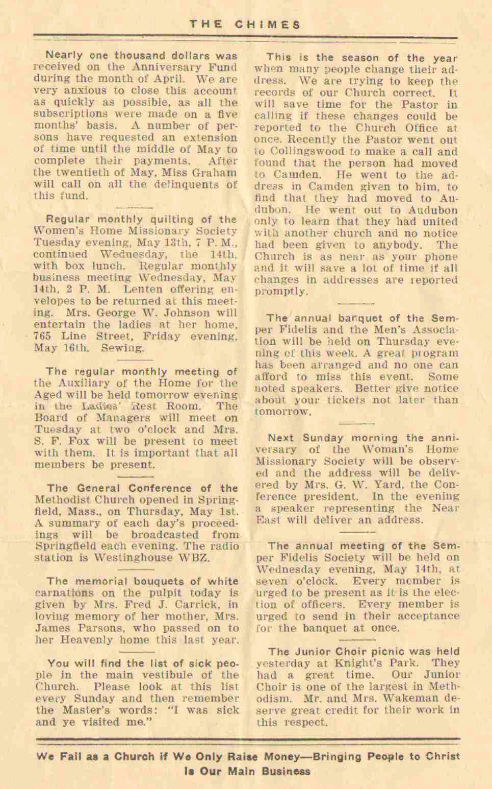 The Chimes, First Methodist Episcopal Church, May 11, 1924, page 4