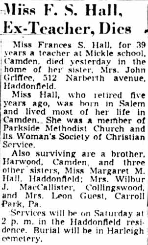 Obituary for Frances S. Hall