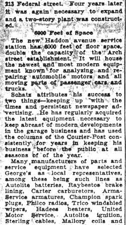 George's Auto Service growth article continuation, October 1936