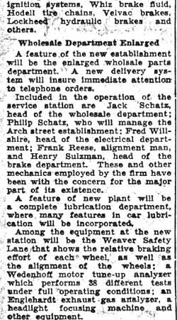 George's Auto Service wholesale department article, October 1936