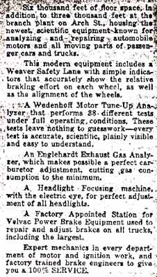 Six thousand feet of floor space description for George's Auto Service, 1936