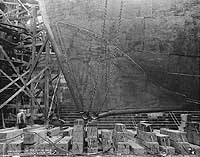 USS DeKalb paravane skeg in drydock, Philadelphia Navy Yard, 26 September 1918