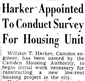 Harker Appointed To Conduct Survey For Housing Unit — Camden Courier-Post, February 2, 1950