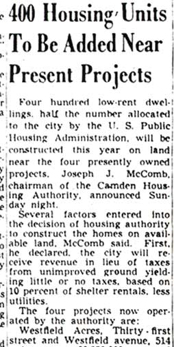 400 Housing Units To Be Added Near Present Projects — Camden Courier-Post, February 6, 1950