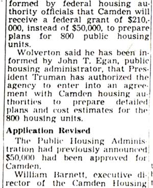 City Will Get $210,000 For Housing (continued) — Camden Courier-Post, February 15, 1950