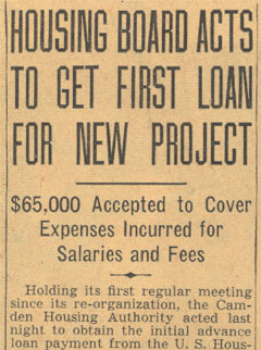 Housing Board Acts to Get First Loan for New Project — headline clipping