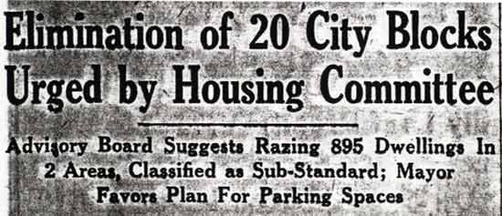 Elimination of 20 City Blocks Urged by Housing Committee — headline