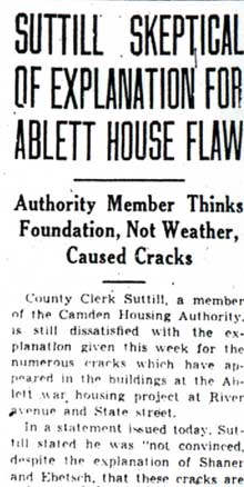 Suttill Skeptical of Explanation for Ablett House Flaw, Camden Courier-Post, November 1942