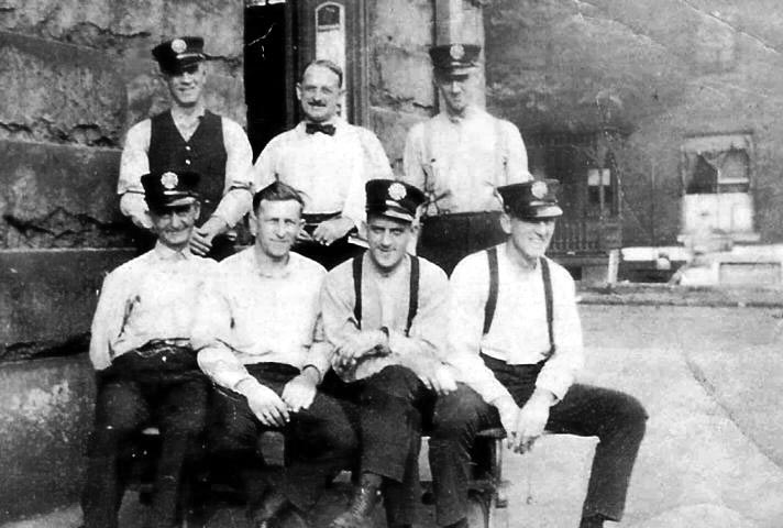 Harold E. Lorang Sr. at Fire Headquarters, 5th and Arch Streets, around 1929