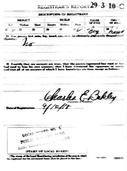 Harry L. DeHaven World War I draft card back