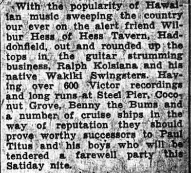 Hess Tavern advertisement, Camden Courier-Post, January 29, 1938