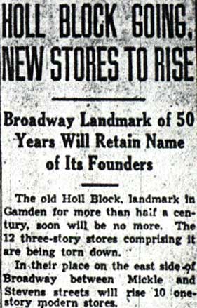 Holl Block Going, New Stores to Rise, Camden Courier-Post March 4 1942, part 1