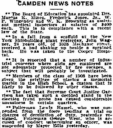 Philadelphia Inquirer, November 30, 1910 - Camden News Notes