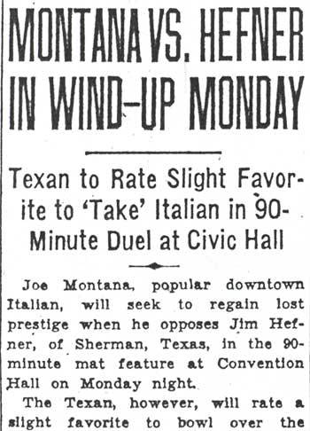 Montana vs. Hefner preview article, Camden Courier-Post, March 5, 1936