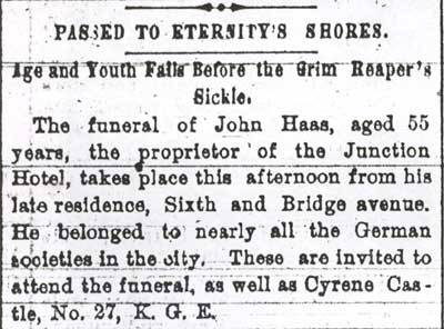 Passed to Eternity's Shores — John Haas obituary — Camden Courier, October 23, 1894