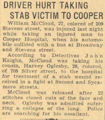 Newspaper clipping: Driver Hurt Taking Stab Victim to Cooper