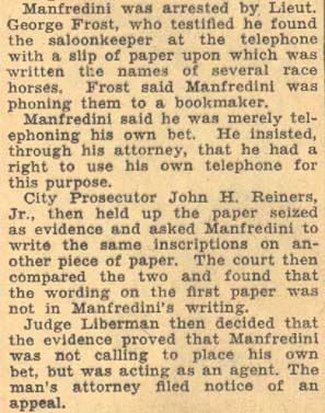 Manfredini Fined $200 for Betting, Camden Courier-Post, August 16, 1935, column 2