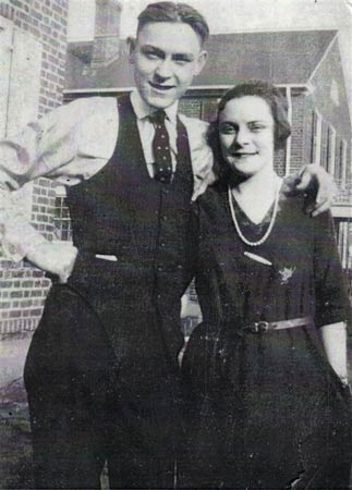 The Anderson Twins — Lester Anderson and Kathryn 'Katie' Anderson, outside the home in Fairview