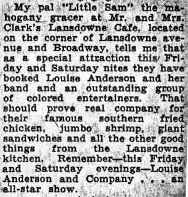 Philip A. Glass 'Making the Rounds' advertising column mentioning Lansdowne Cafe, Camden Courier-Post, January 29, 1938