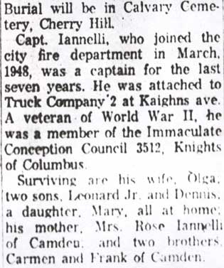 Funeral notice continuation for Captain Leonard Iannelli Sr., Camden Courier-Post January 16, 1964