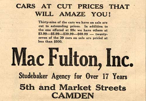 Camden Courier-Post, September 12, 1929 — Mac Fulton, Inc. Studebaker sale advertisement
