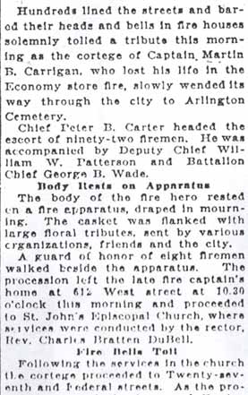 Camden Daily Courier, January 23, 1922 — fire bells toll as Capt. Carrigan is laid to rest, page 2
