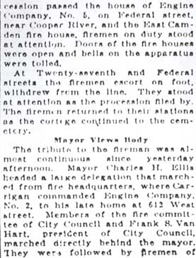 Camden Daily Courier, January 23, 1922 — fire bells toll as Capt. Carrigan is laid to rest, page 3