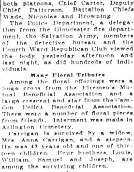 Camden Daily Courier, January 23, 1922 — fire bells toll as Capt. Carrigan is laid to rest, page 4