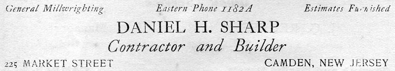 Advertisement for Daniel H. Sharp, Contractor and Builder, 225 Market Street, Camden — from the 1906 Telephone Directory