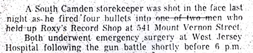 Camden Courier-Post, July 21, 1967 — Roxy's Record Shop holdup article, opening paragraphs