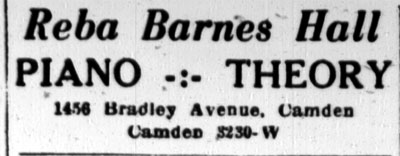 Reba Barnes Hall, 1456 Bradley Avenue, Camden music instructor