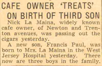 Camden Courier-Post, June 1, 1939 — Cafe Owner Treats on Birth of Third Son