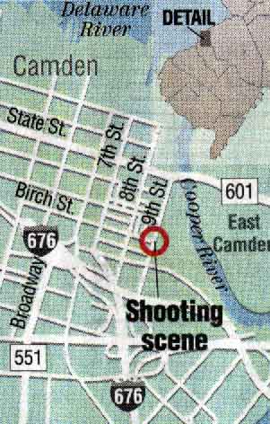 Map showing the location of the Elsa Olah shooting, Camden Courier-Post, March 2, 2004
