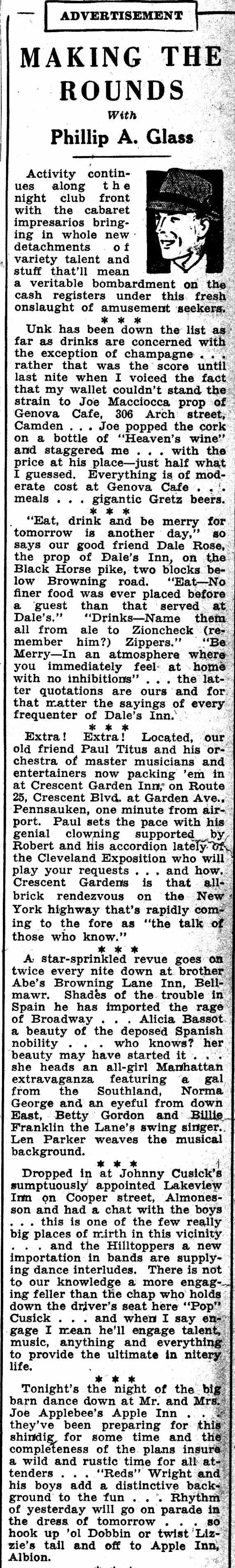 Phillip A. Glass column, Camden Courier-Post, February 19, 1938