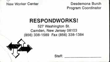 Respondworks! New Worker Center of Respond Inc. business card, 2004